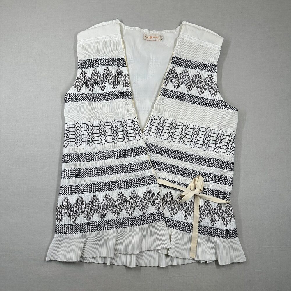 Boho Tory Burch Sleeveless Geometric Tie Waist Top Size 12